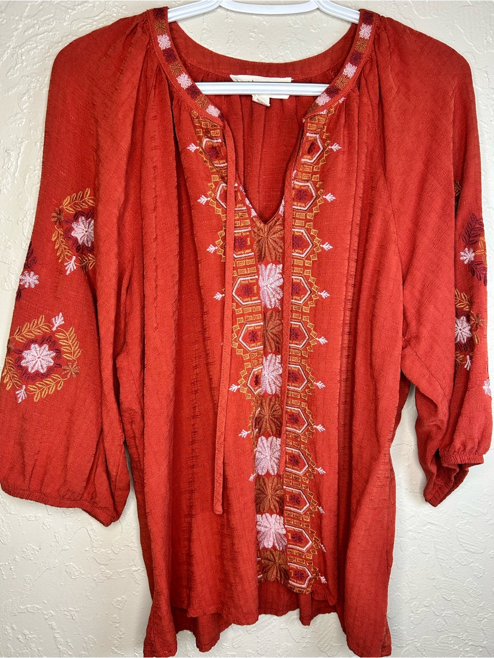 Nuture by Westbound Orange Embroidered Peasant Tunic size XL